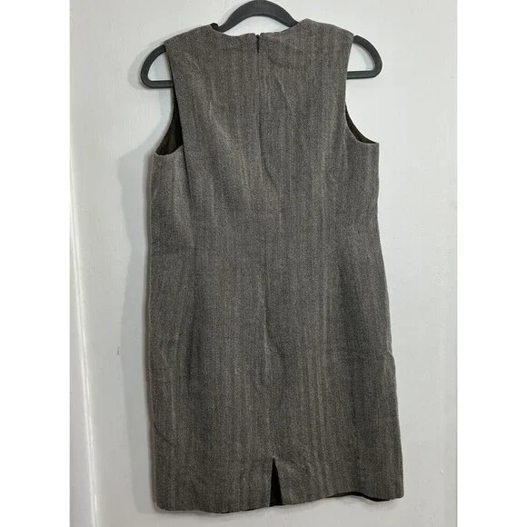 Alfred Sung Sleeveless Shift Dress Pockets Herringbone Style Design Brown Size 6 - Picture 9 of 12